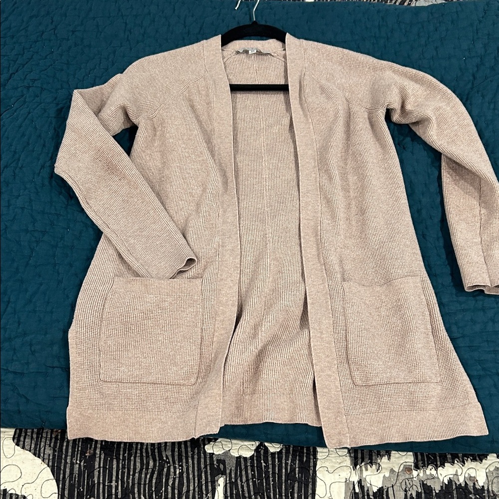Cyrus Women's Beige Waffle Knit Open-Front Cardigan
